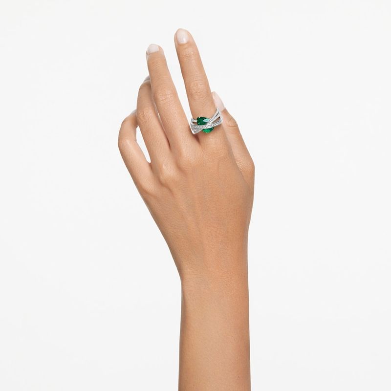 Anillo-de-coctel-Hyperbola-Circonita-neutra-en-carbono-Tallas-mixtas-Cuatro-bandas-Verde-Recubrimiento-en-rodio