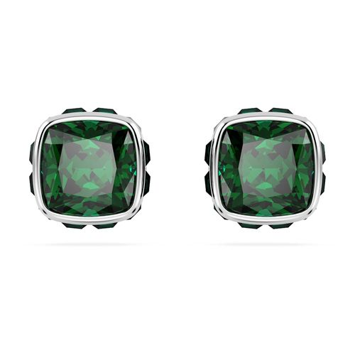 Pendientes de botón Birthstone, Talla cuadrada, Mayo, Verdes, Recubrimiento en rodio