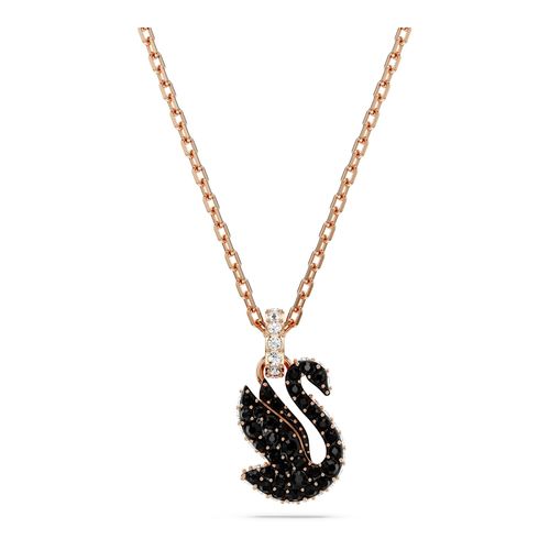 Colgante Swarovski Iconic Swan, Cisne, Pequeño, Negro, Baño tono oro rosa