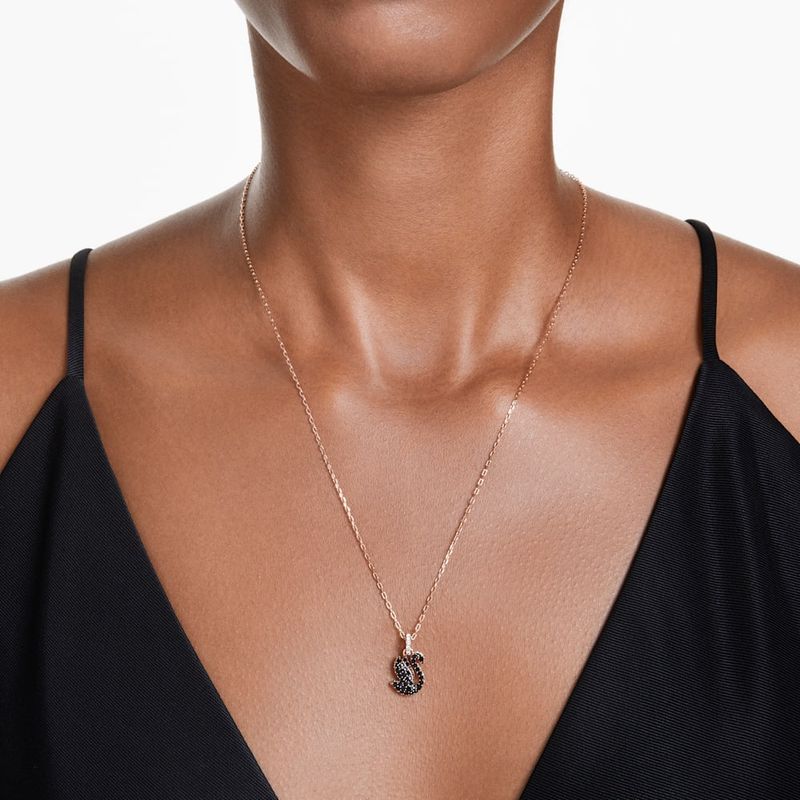 Colgante-Swarovski-Iconic-Swan-Cisne-Pequeño-Negro-Baño-tono-oro-rosa