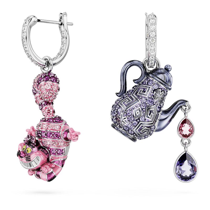 Pendientes-Alice-in-Wonderland-Diseño-asimetrico-Gato-y-tetera-Multicolores-Recubrimiento-en-rodio