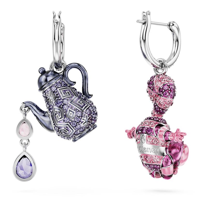 Pendientes-Alice-in-Wonderland-Diseño-asimetrico-Gato-y-tetera-Multicolores-Recubrimiento-en-rodio