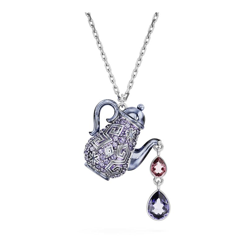 Colgante-Alice-in-Wonderland-Tetera-Morado-Recubrimiento-en-rodio