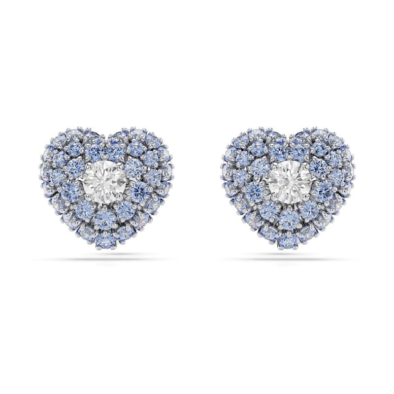 Pendientes-de-boton-Hyperbola-Corazon-Azules-Recubrimiento-en-rodio