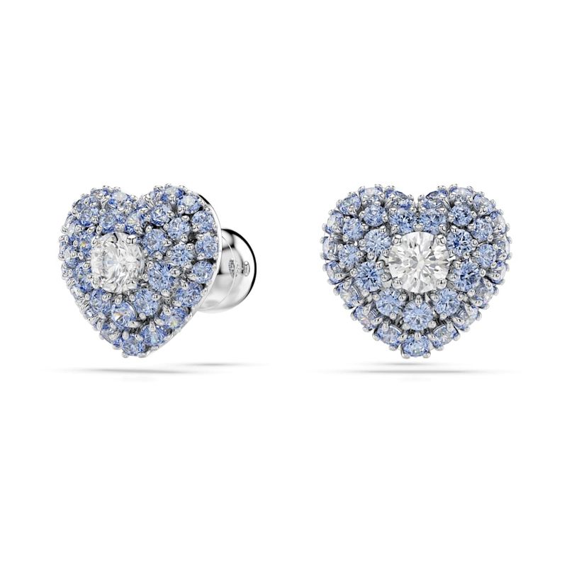 Pendientes-de-boton-Hyperbola-Corazon-Azules-Recubrimiento-en-rodio