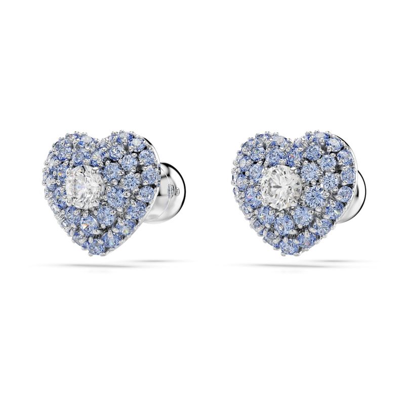 Pendientes-de-boton-Hyperbola-Corazon-Azules-Recubrimiento-en-rodio