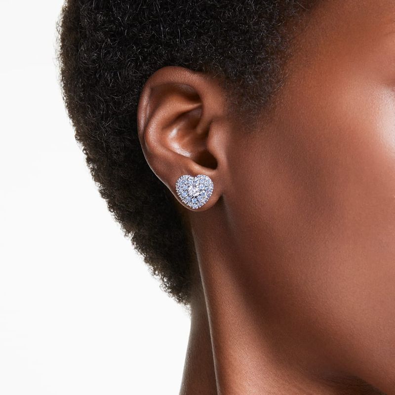 Pendientes-de-boton-Hyperbola-Corazon-Azules-Recubrimiento-en-rodio