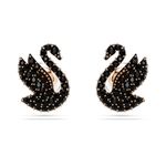 Pendientes-de-boton-Swarovski-Swan-Cisne-Negros-Recubrimiento-en-oro-rosa
