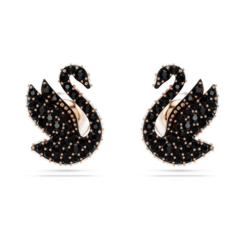 Pendientes de botón Swarovski Swan, Cisne, Negros, Recubrimiento en oro rosa