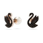 Pendientes-de-boton-Swarovski-Swan-Cisne-Negros-Recubrimiento-en-oro-rosa