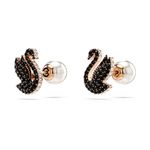 Pendientes-de-boton-Swarovski-Swan-Cisne-Negros-Recubrimiento-en-oro-rosa