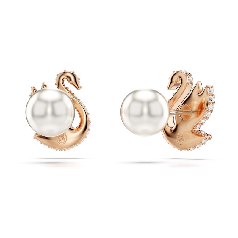 Pendientes-de-boton-Swarovski-Swan-Cisne-Negros-Recubrimiento-en-oro-rosa