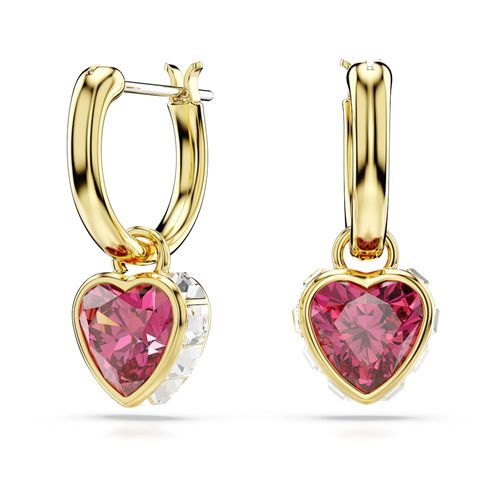 Pendientes Stilla, Corazón, Rojos, Baño tono oro