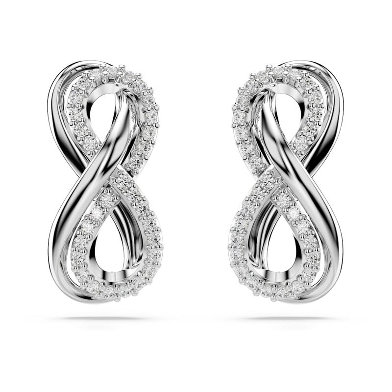 Pendientes-de-boton-Hyperbola-Simbolo-del-infinito-Blancos-Recubrimiento-en-rodio