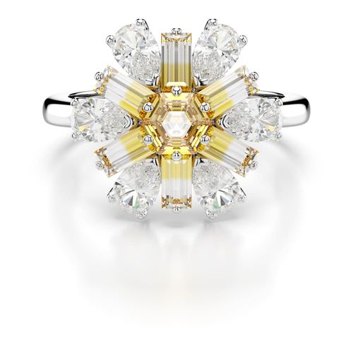 Anillo de cóctel Idyllia, Tallas mixtas, Flor, Amarillo, Recubrimiento en rodio