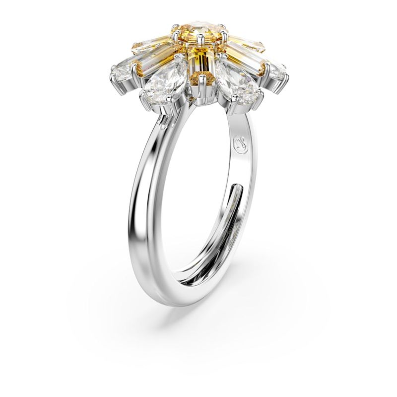 Anillo-de-coctel-Idyllia-Tallas-mixtas-Flor-Amarillo-Recubrimiento-en-rodio