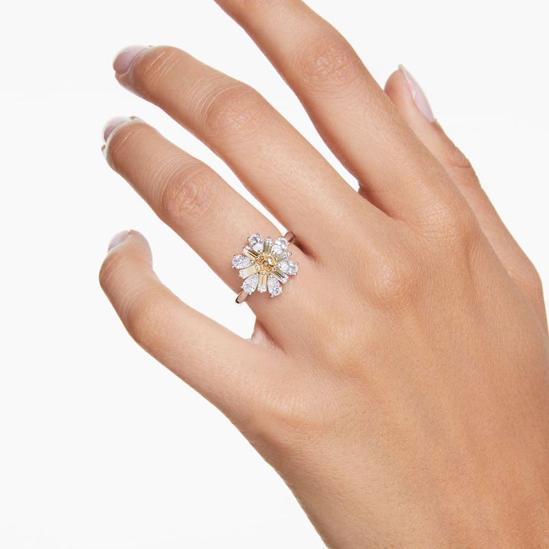 Anillo-de-coctel-Idyllia-Tallas-mixtas-Flor-Amarillo-Recubrimiento-en-rodio