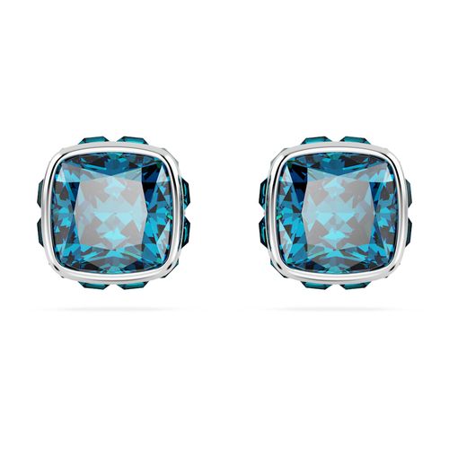 Pendientes de botón Birthstone, Talla cuadrada, Diciembre, Azules, Recubrimiento en rodio