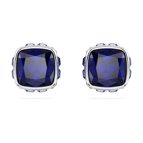 Pendientes de botón Birthstone, Talla cuadrada, Septiembre, Azules, Recubrimiento en rodio