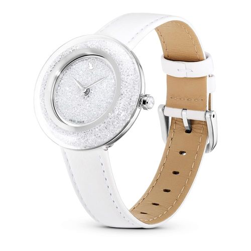 Reloj Crystalline Lustre, Fabricado en Suiza, Correa de piel, Blanco, Acero inoxidable