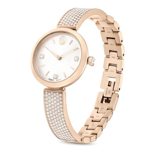 Reloj Illumina, Fabricado en Suiza, Brazalete de metal, Tono dorado, Acabado tono oro champán