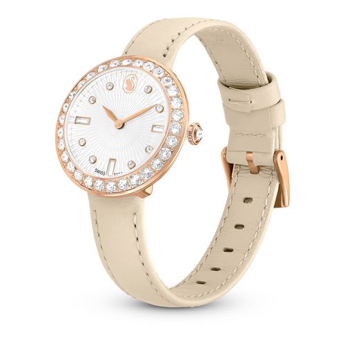 Reloj Certa, Fabricado en Suiza, Correa de piel, Beige, Acabado tono oro rosa