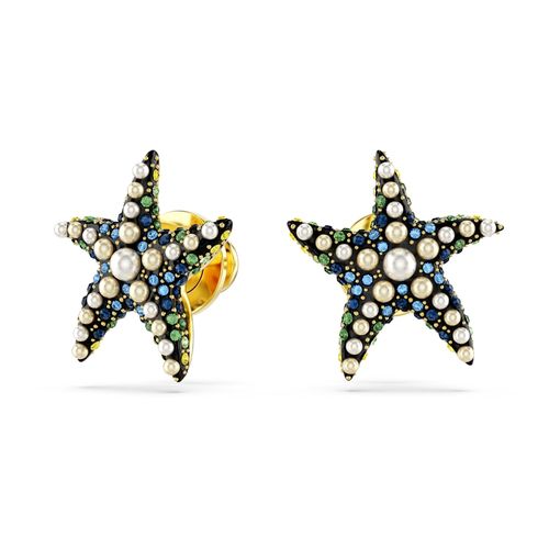 Pendientes de botón Idyllia, Estrella de mar, Pequeños, Multicolores, Recubrimiento tono oro