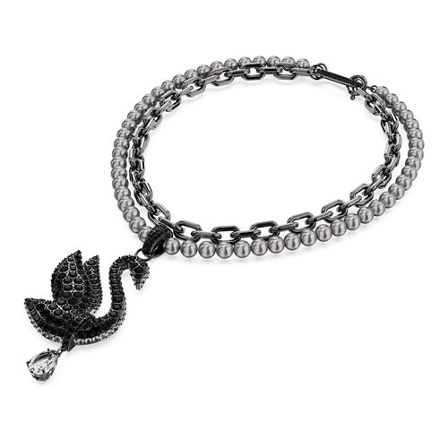 Gargantilla Swarovski Swan, Cisne, Negro, Recubrimiento en rutenio