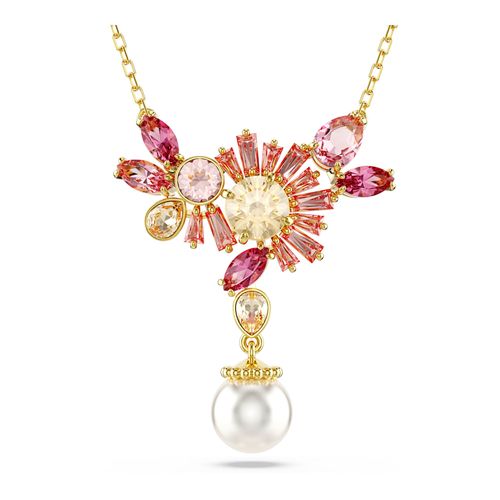 Colgante Gema, Tallas mixtas, Crystal Pearl, Flor, Rosa, Recubrimiento tono oro