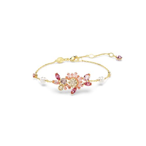 Pulsera Gema, Tallas mixtas, Flor, Rosa, Recubrimiento tono oro