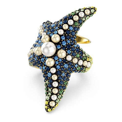 Anillo de cóctel Idyllia, Crystal pearls, Estrella de mar, Multicolor, Recubrimiento tono oro