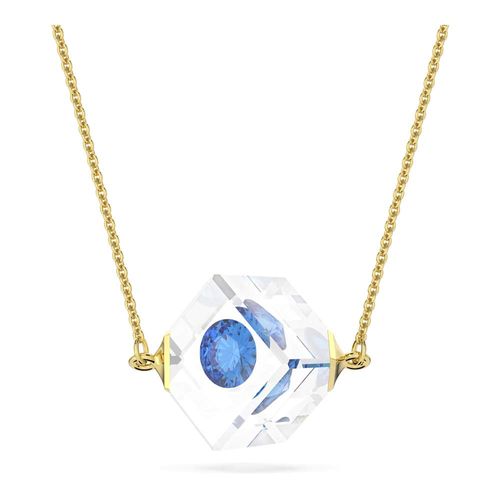 Collar Curiosa, Chatón flotante, Azul, Recubrimiento tono oro
