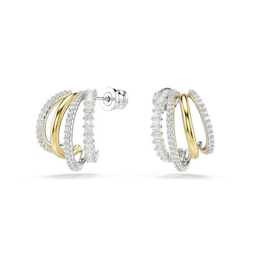 Pendientes de aro Hyperbola, Tallas mixtas, Mini, Blancos, Combinación de acabados metálicos