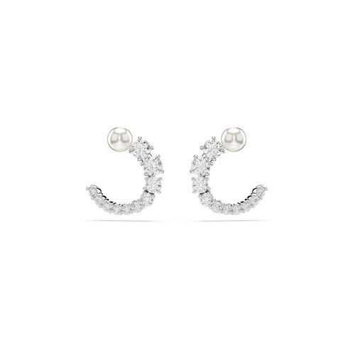 Pendientes de aro Matrix, Crystal Pearl, Talla redonda, Blancos, Recubrimiento en rodio