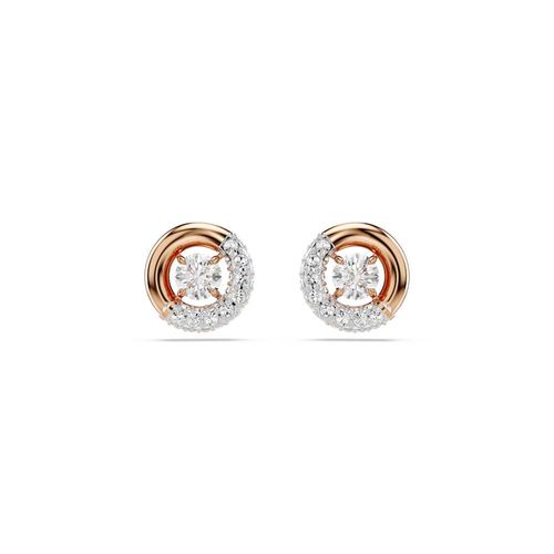 Pendientes de botón Dextera, Talla redonda, Blancos, Recubrimiento tono oro rosa