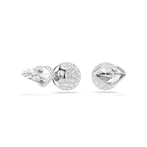 Pendientes de botón Lucent, Pavé, Bola, Blancos, Recubrimiento en rodio