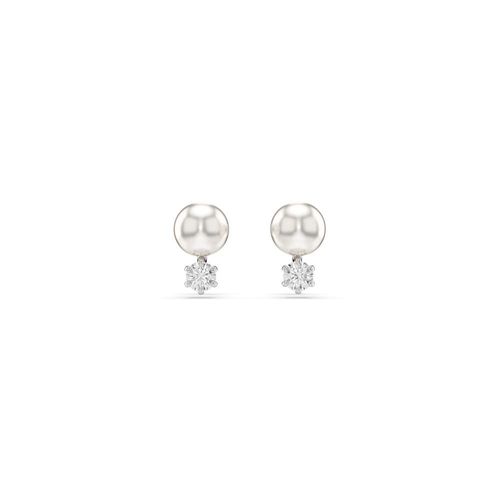 Pendientes de botón Matrix, Crystal Pearl, Talla redonda, Blancos, Recubrimiento en rodio