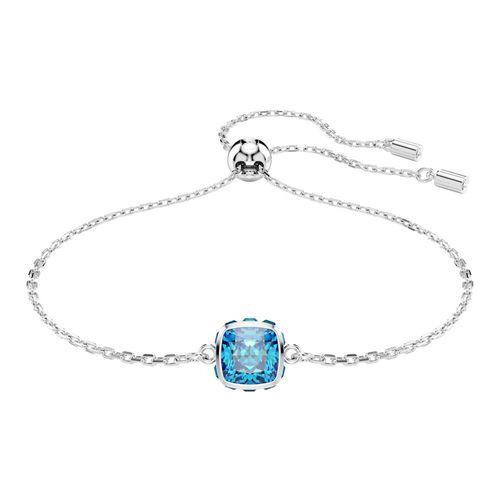 Pulsera Birthstone, Talla cuadrada, Diciembre, Azul, Recubrimiento en rodio