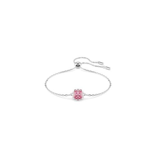 Pulsera Birthstone, Talla cuadrada, Octubre, Rosa, Recubrimiento en rodio