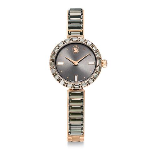 Reloj Matrix Bangle, Fabricado en Suiza, Pulsera de cristal, Gris, Acabado tono oro rosa