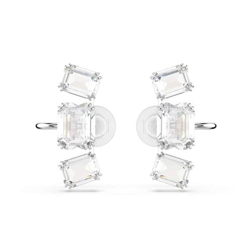Pendientes de clip Millenia, Talla octogonal, Blancos, Baño de rodio