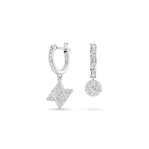 Pendientes Dextera, Diseño asimétrico, Talla redonda, Estrella y esfera, Blancos, Baño de rodio
