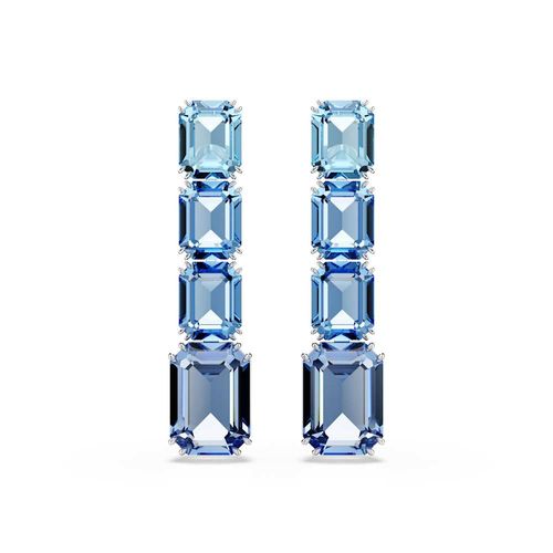 Pendientes Millenia, Talla octogonal, Degradado de color, Azules, Baño de rodio
