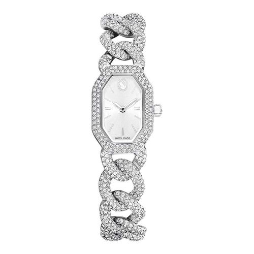 Reloj Dextera Chain, Fabricado en Suiza, Pulsera de cristal, Tono plateado, Acero inoxidable