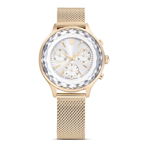 Reloj Nova Chrono, Fabricado en Suiza, Brazalete de metal, Tono dorado, Acabado tono PVD de oro champagne