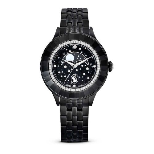 Reloj Octea Moon, Fabricado en Suiza, Luna, Brazalete de metal, Negro, Acabado negro