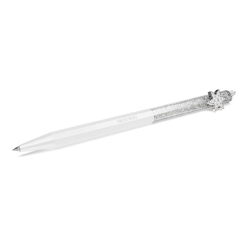 Bolígrafo Crystalline, Forma octagonal, Copo de nieve, Blanco, Lacado blanco