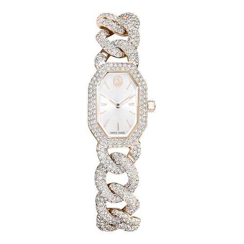 Reloj Dextera Chain, Fabricado en Suiza, Pulsera de cristal, Blanco, Acabado tono oro champán