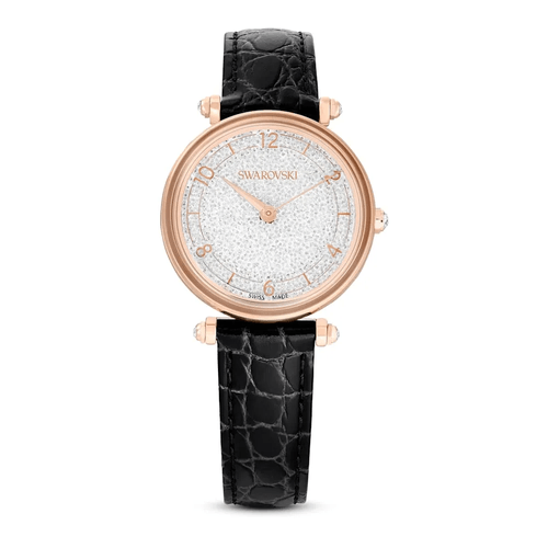 Reloj Crystalline Wonder, Fabricado en Suiza, Correa de piel, Negro, Tono oro rosa SWA5653359