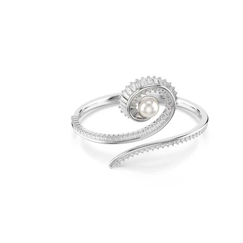 Brazalete Ariana Grande x Swarovski, Crystal Pearl, Talla baguette, Blanco, Baño de rodio